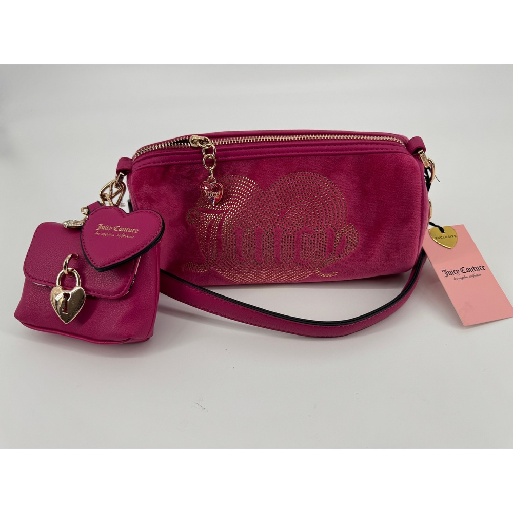 Juicy Couture Pink Velour Shoulder Bag Change Charms Raspberry Tart Y2K NWT